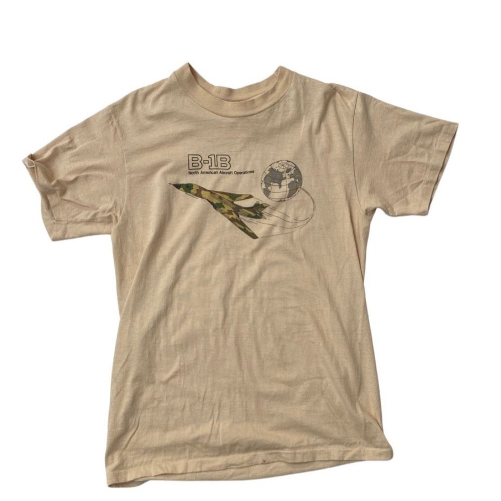 Vintage Hanes B-1B Bomber Plane Air Force Tan T-Shirt Unisex Size Medium North